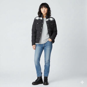 Penfield Rockford Black Western Black/Grey Buffalo Plaid Trim Puffer Jacket XS